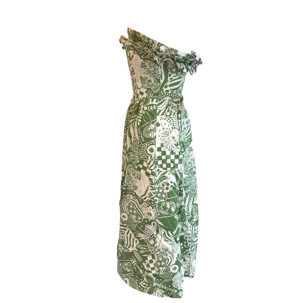 Alden Adair Catherine Dress XS Green Print Strapless Midi NWT - Picture 5 of 7